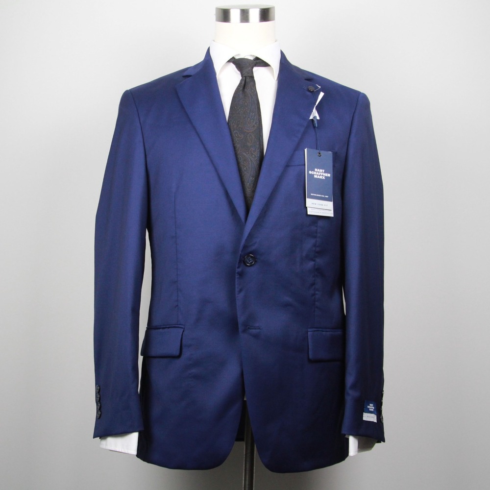 Hart Schaffner Marx Men's Blue‎ Solid Wool Jacket Size 40R E071052
